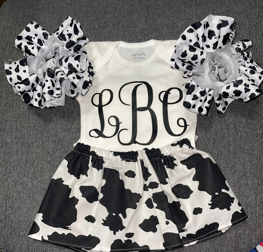Monogram Cow Skirt Set